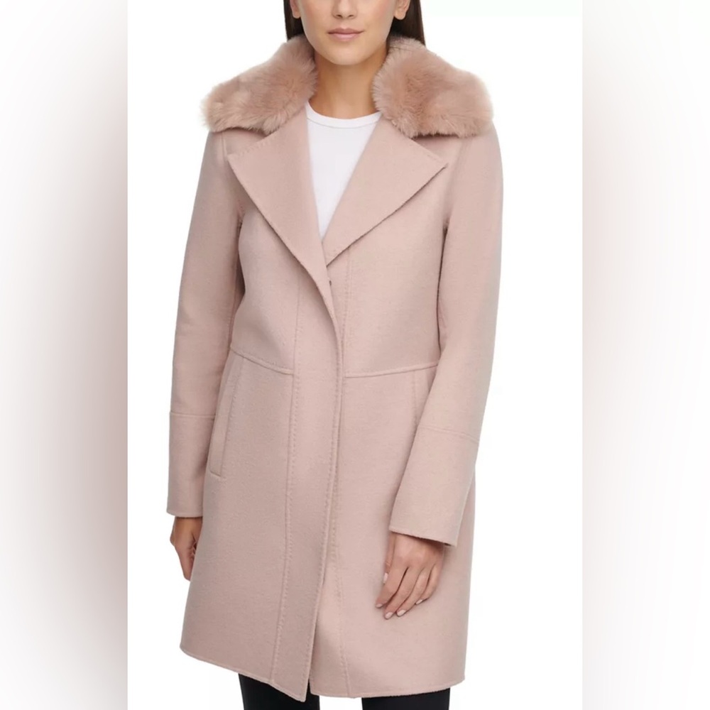 Kenneth Cole Pea Coat with Faux Fur Collar